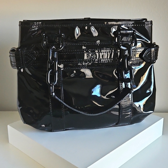 Burberry Handbags - Burberry Black Patent Leather Chain Tote Bag